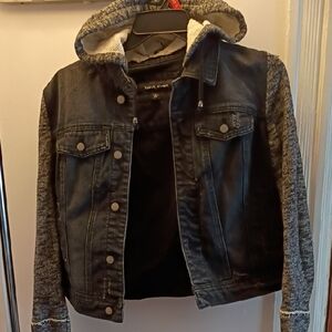Black Rivet Jean Jacket with Gray Sleeves